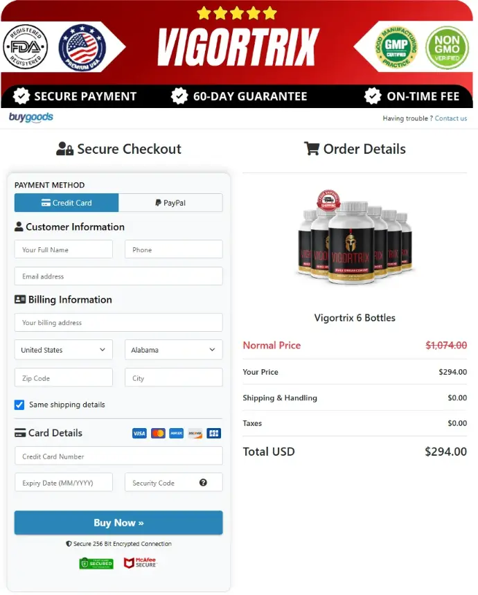 Virile Force Secure Checkout Page